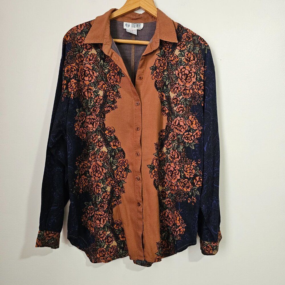 EUC VINTAGE TOGETHER! BOHO FLORAL PAISLEY PRINT LONGSLEEVES BUTTONED SHIRT L